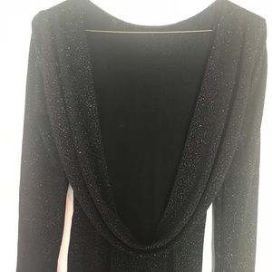 Sparkly black gown with train and drapery back